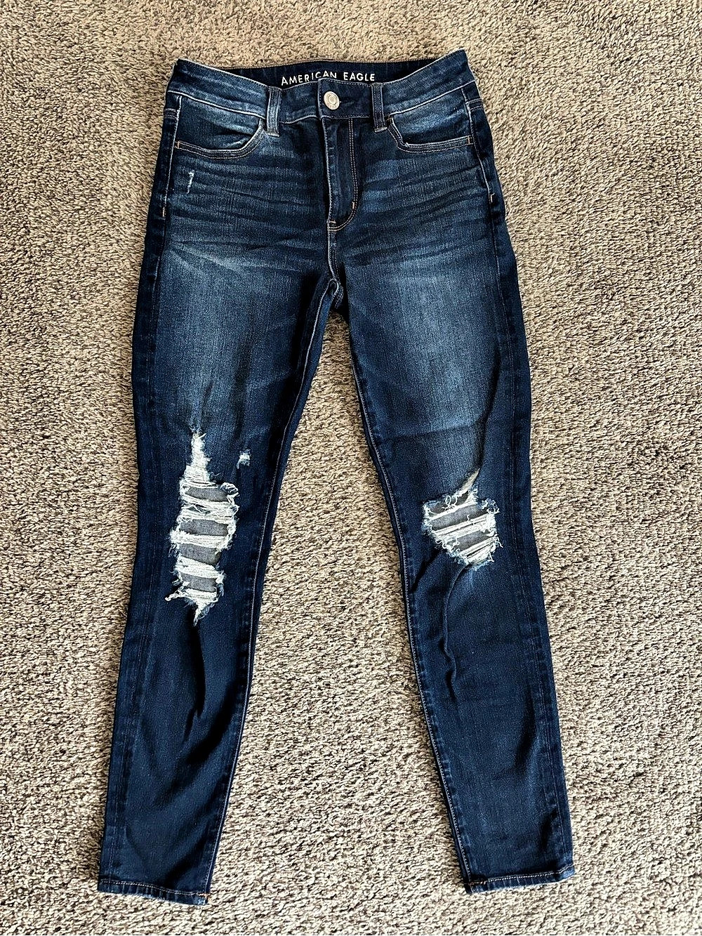 American Eagle 360 Next Level Stretch Hi-Rise Jegging 4 Short Ripped Distressed
